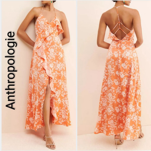 Anthropologie Dresses & Skirts - Anthropologie en elly Orange White Floral Ruffle Maxi Dress Plus size 1X Curvy